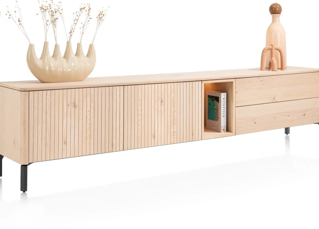 XOOON Trenton, lowboard 240 cm - 2-deuren + 2-laden + 1-niche - natural^ Dressoirs|Tv-Meubelen
