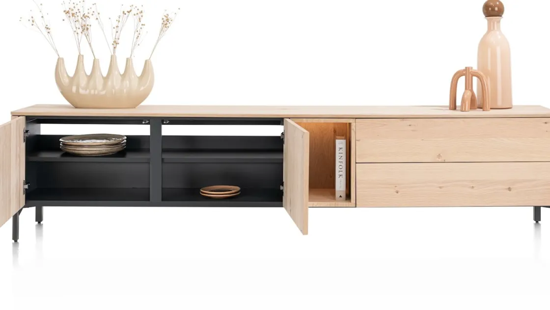 XOOON Trenton, lowboard 240 cm - 2-deuren + 2-laden + 1-niche - natural^ Dressoirs|Tv-Meubelen
